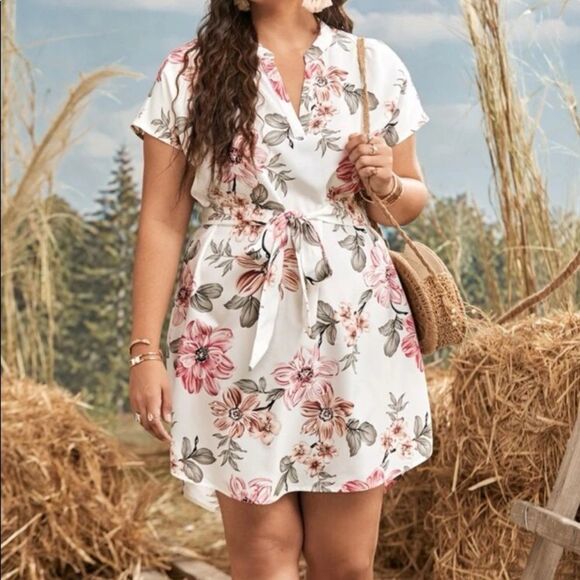 Boho Floral Print High-Low Belted Mini Dress - Picture 5 of 7